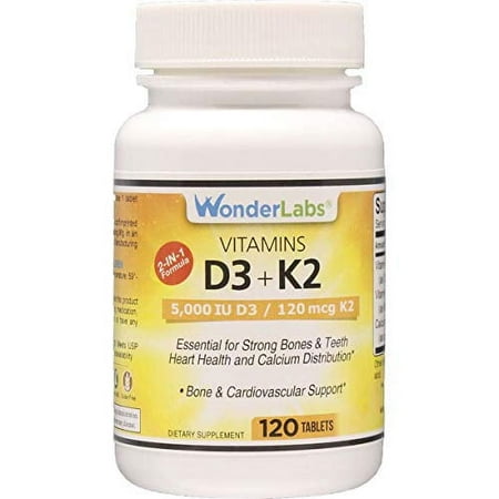 Vitamin D 5,000 IU, Vitamin D3 + K2 Support a Healthy Immune System, Essential for Strong Bones, Heart Health, and Calcium Distribution