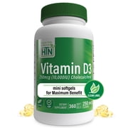 Vitamin D3 10,000iu Non-GMO 360 Softgels by Health Thru Nutrition