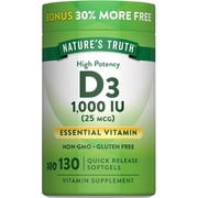 Vitamin D3 1000 IU | 130 Softgels | High Potency D | For Men and Women | by Natures Truth