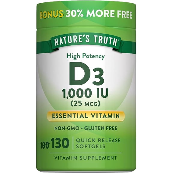 Vitamin D3 1000 IU | 130 Softgels | High Potency D | For Men and Women | by Nature's Truth