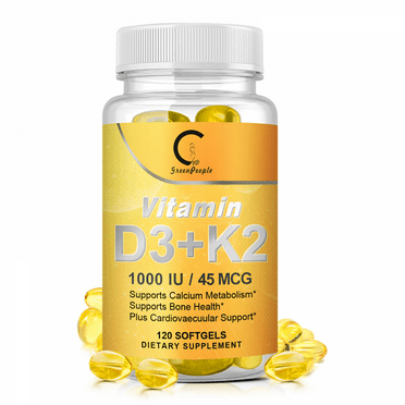 Vitamin D3 1000 IU with K2 45 mcg, K2 MK-7 with D3 Vitamin Supplement, 2 in 1 Support Immune, Heart, Joint, Teeth & Bone Health - Easy to Swallow, 120 Softgels