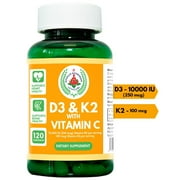 Vitamin D3 10000 IU Vitamin K2 100 mcg 120 Capsules | Support Heart, Bones | Apollo Ayurvedas Vitamin D3 K2 with Vitamin C