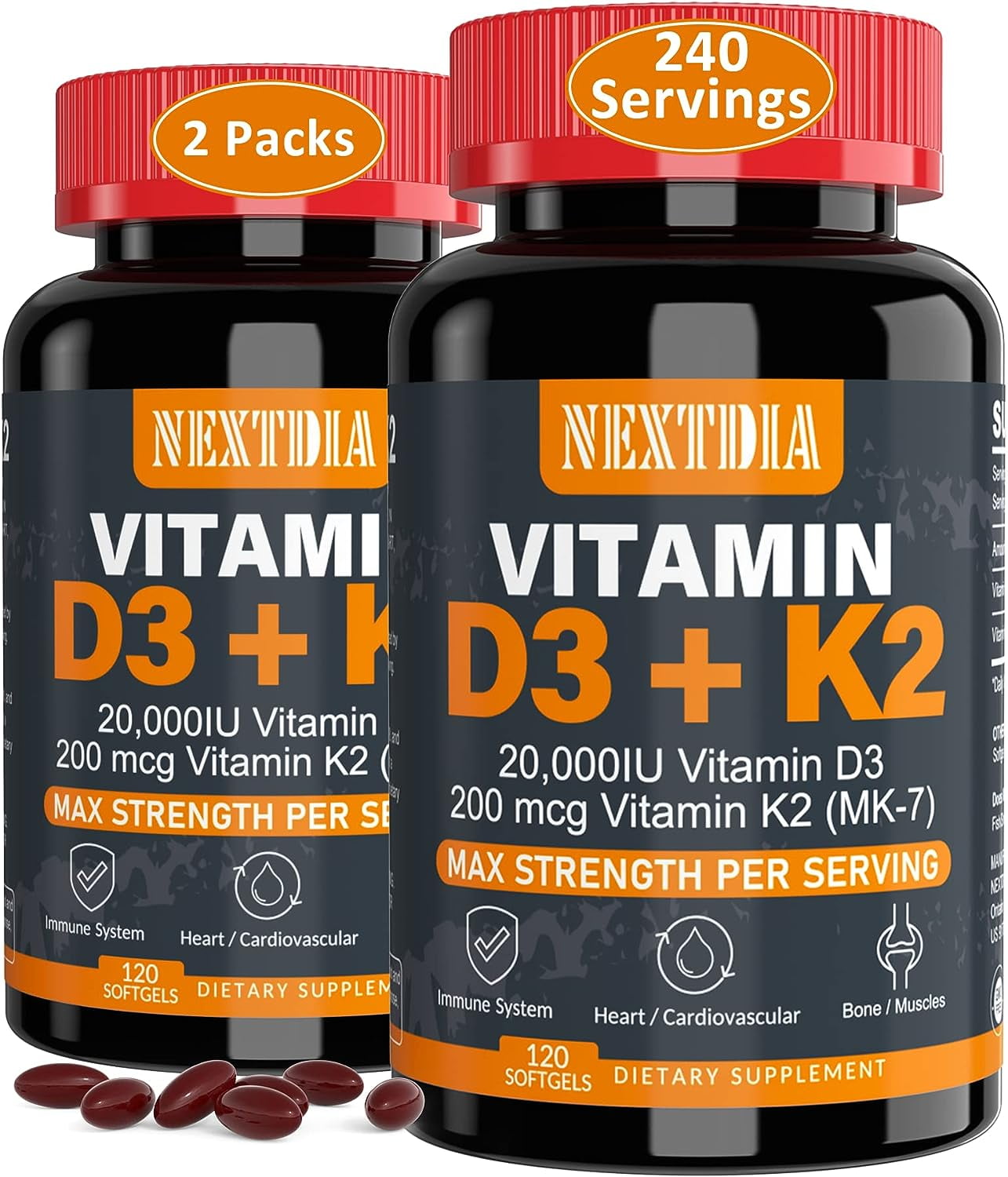 Vitamin D3 20,000 IU + K2( MK7 ) 200mcg Once Daily Dose, Optimal