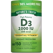 Vitamin D3 2000 IU | 150 Softgels | High Potency | For Men and Women | by Nature's Truth