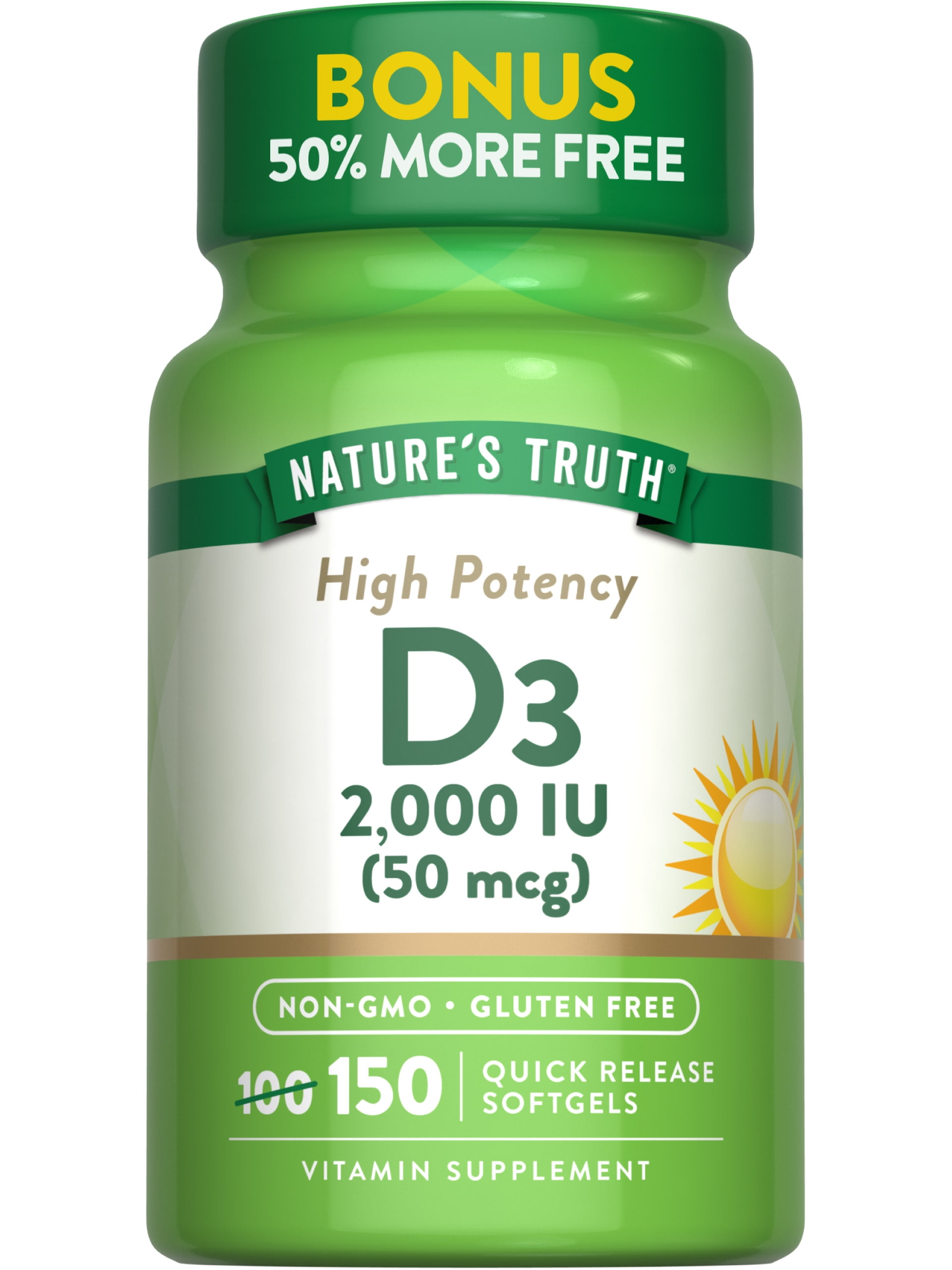 Vitamin D3 2000 IU | 150 Softgels | High Potency | For Men and Women | by Nature's Truth
