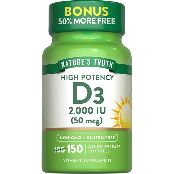 Vitamin D3 2000 IU | 150 Softgels | High Potency | For Men and Women | by Nature's Truth