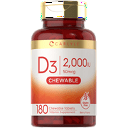 Vitamin D3 2000 IU | 180 Chewable Tablets | Berry Flavor | For Men and Women | by Carlyle