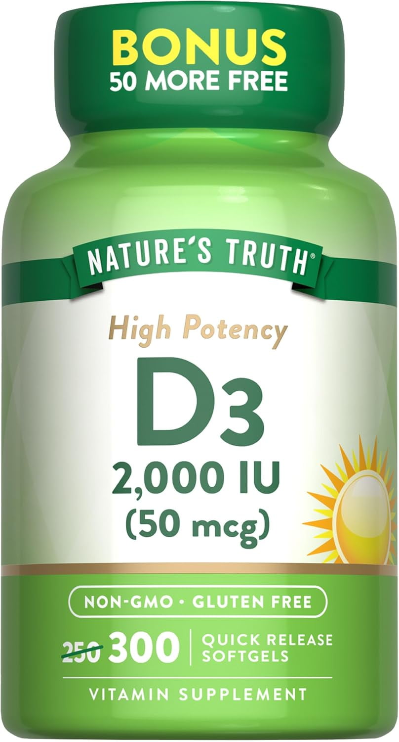 Vitamin D3 2000 IU | 300 Softgels | High Potency | For Men and Women | by Natures Truth