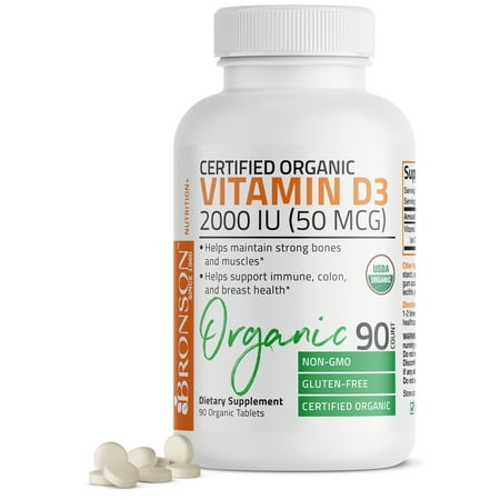Vitamin D3 2000 IU Bone Health and Immune Support, USDA Certified Organic, Non-GMO Gluten Free, 90 Tablets