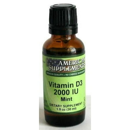 Vitamin D3 2000 Mint with MCT Oil No Chinese Ingredients American Supplements 1 oz Liquid