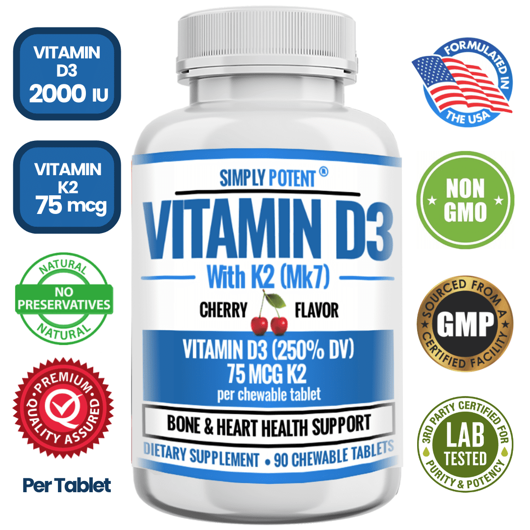 Vitamin D3 2000iu + Vitamin K2 75mcg, Cherry Flavored Vitamin D3 K2 