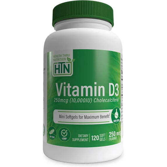 Vitamin D3 250mcg / 10,000 IU (120 Softgels) (Soy-Free) (NON-GMO)