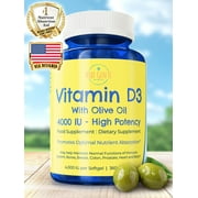Vitamin D3 4000 IU Dietary Health Supplement W/ Extra Virgin Olive Oil for Women & Men, 360 Softgels by Next Gen U
