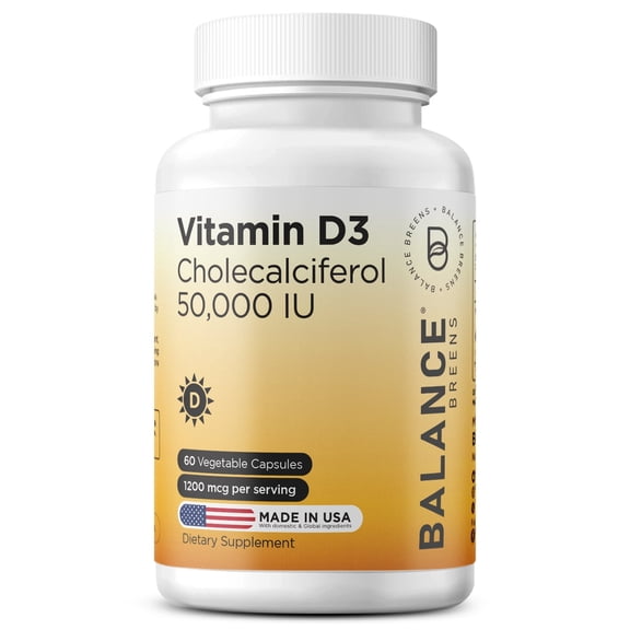 Vitamin D3 50,000 IU - 60 Veggie Capsules - High Potency Gluten, Free Non-GMO Supplement by Balance Breens