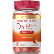 Vitamin D3 | 5000 IU 125 mcg | 80 Gummies | High Potency for Adults | Peach Flavor | by Carlyle