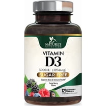 Vitamin D3 5000 IU (125 mcg) Nature's Extra Strength Vitamin D Supplement Chewable for Immune Support Health, Bone, Teeth and Muscle Supplements - Sugar Free, Non-GMO, Gluten Free - 120 Count Tablets