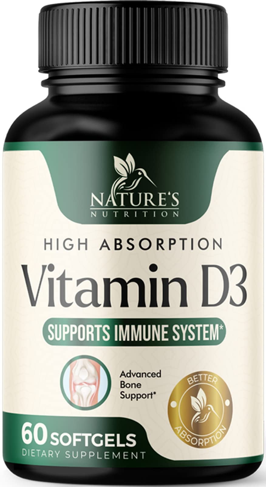 Vitamin D3 Supplement 5000iu (125 mcg) High Potency, Rapid Absorbtion