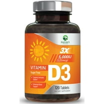 Vitamin D3 5000iu (125 mcg) Immune Health Support - High Potency Vitamin D Dietary Supplement for Bone, Teeth, Muscle - Nature's VIT D, Vegan, Gluten Free, Raspberry Flavor - 120 Chewable Tablets