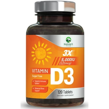 Vitamin D3 5000iu (125 mcg) Immune Health Support - High Potency Vitamin D Dietary Supplement for Bone, Teeth, Muscle - Nature's VIT D, Vegan, Gluten Free, Raspberry Flavor - 120 Chewable Tablets