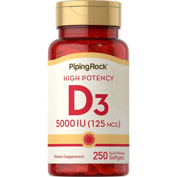 Vitamin D3 5000 IU | 250 Softgels | Supplement for Men and Women | by Piping Rock