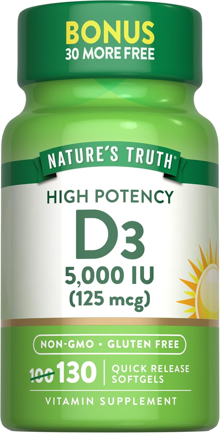 Vitamin D3 5000 IU Softgels | 130 Count | High Potency Vitamin D | For Men and Women | by Nature's Truth
