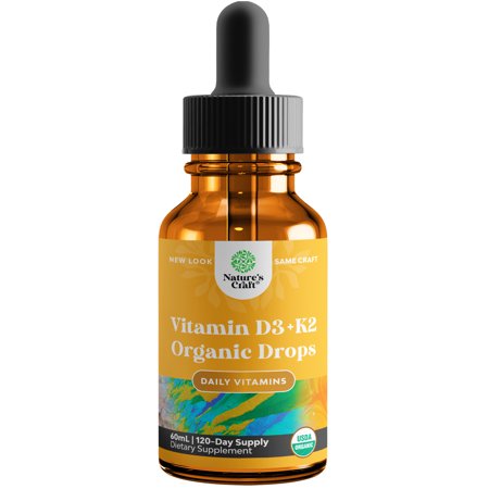Vitamin D3 5000 IU per serving + K2 Liquid Vitamin Drops for Advanced Immune Support and Joint Health - Nature's Craft Liquid Vitamin D Supplement with K2 & MCT Oil for Enhanced Absorption