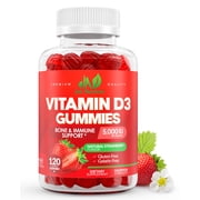 Vitamin D3 5000IU/10,000IU Gummies for Kids & Adults 120 Count   Immune System, Bone & Joint Support   Gluten-Free, Non-GMO   120 count