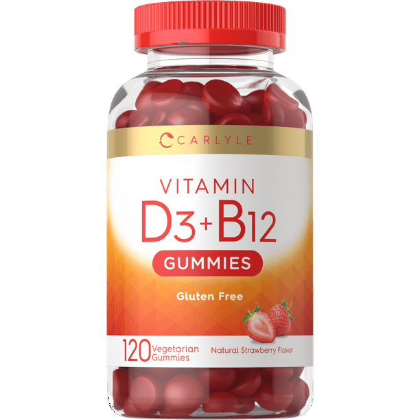 Vitamin D3 + B12 Complex 120 Vegetarian Gummies Natural Strawberry