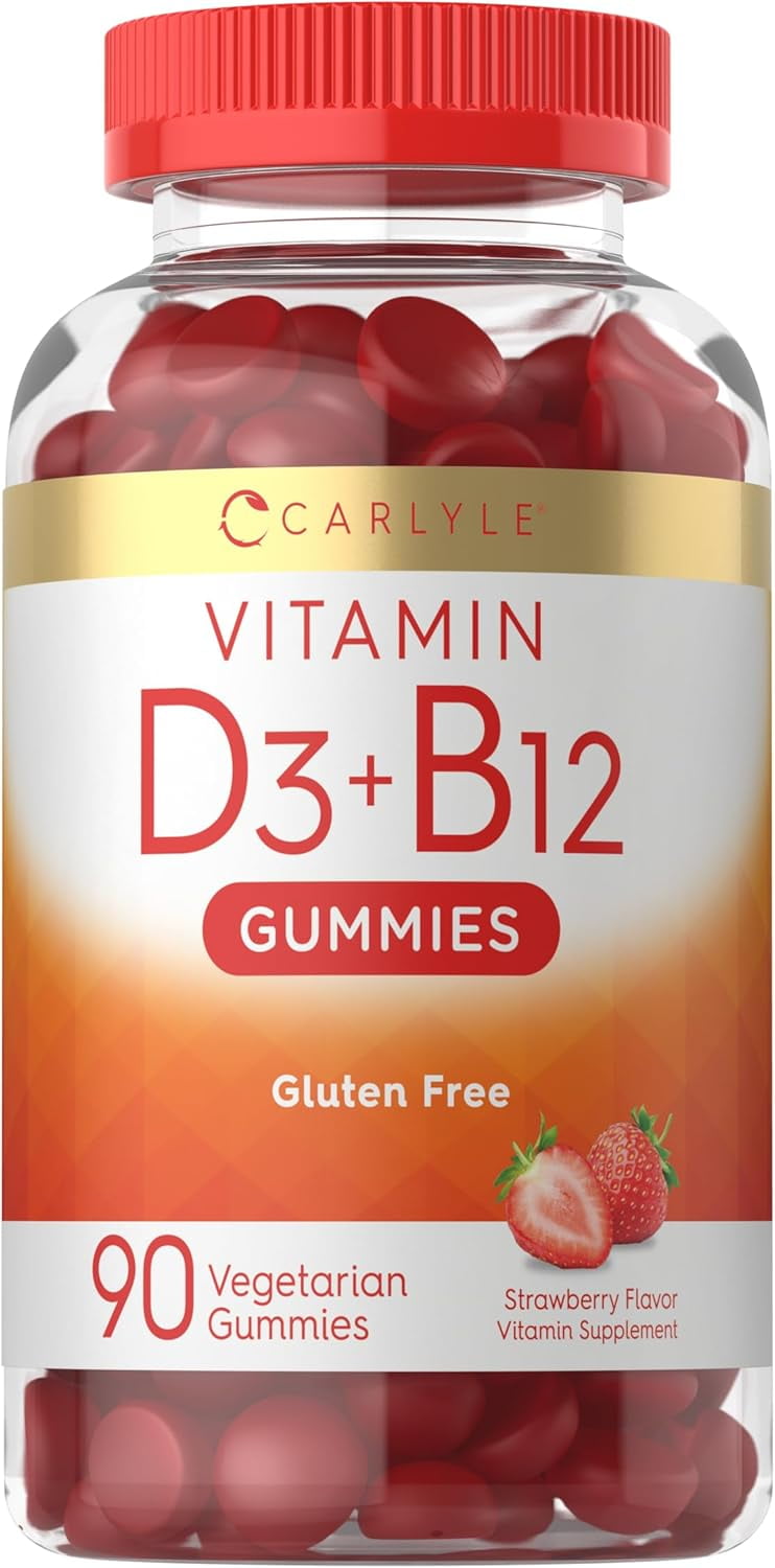 Vitamin D3 + B12 Complex | 90 Vegetarian Gummies | Strawberry Flavor | by Carlyle