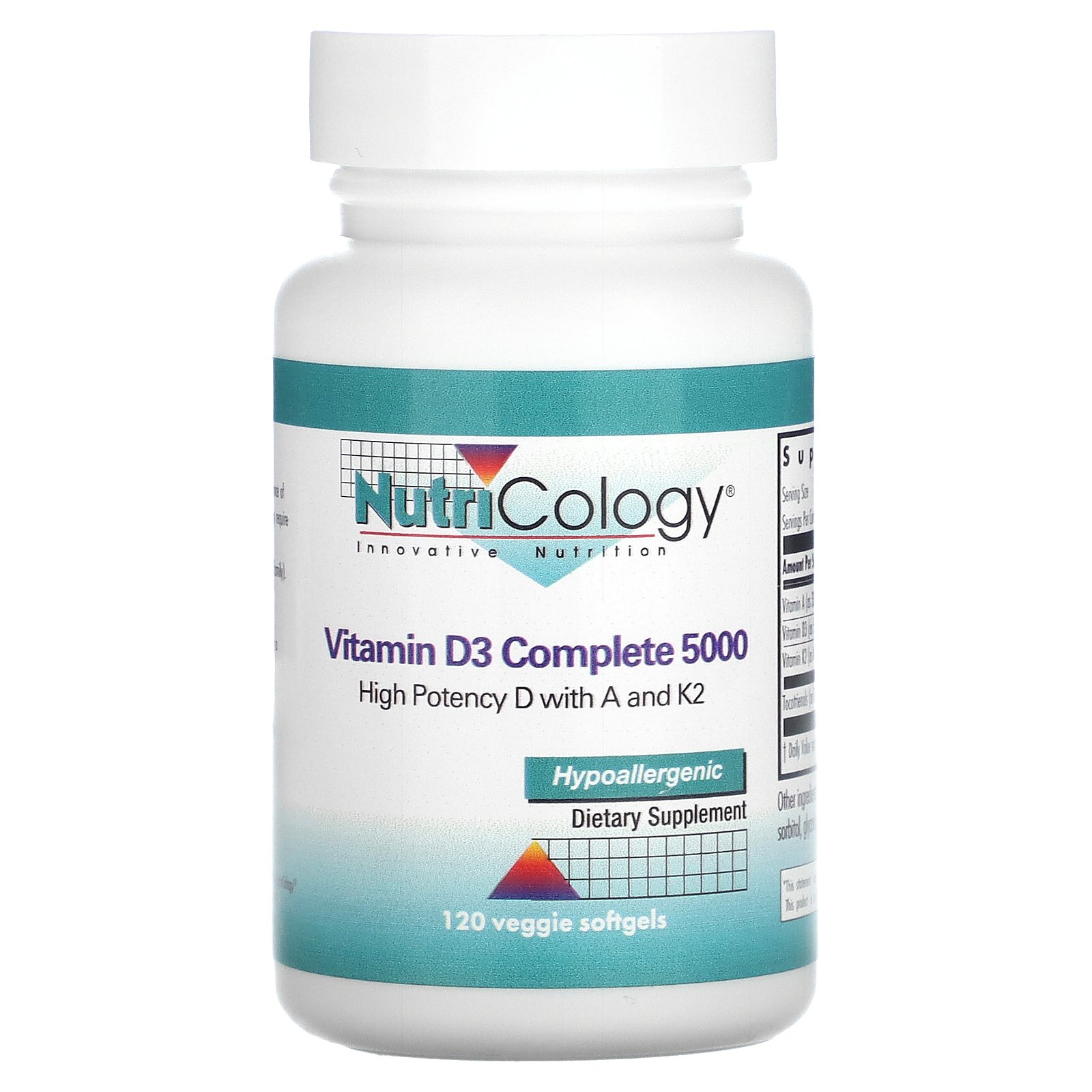 Vitamin D3 Complete 5000, 120 Veggie Softgels, Nutricology