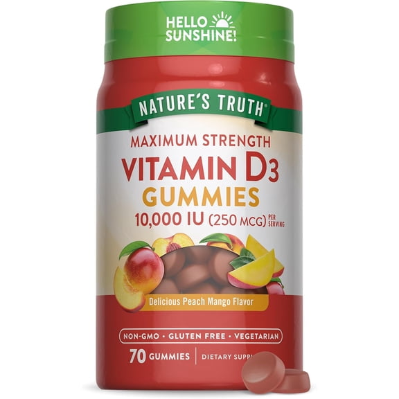 Vitamin D3 | 10000 IU | 70 Gummies | Non-GMO & Gluten Free | Peach Mango Flavor | by Nature's Truth