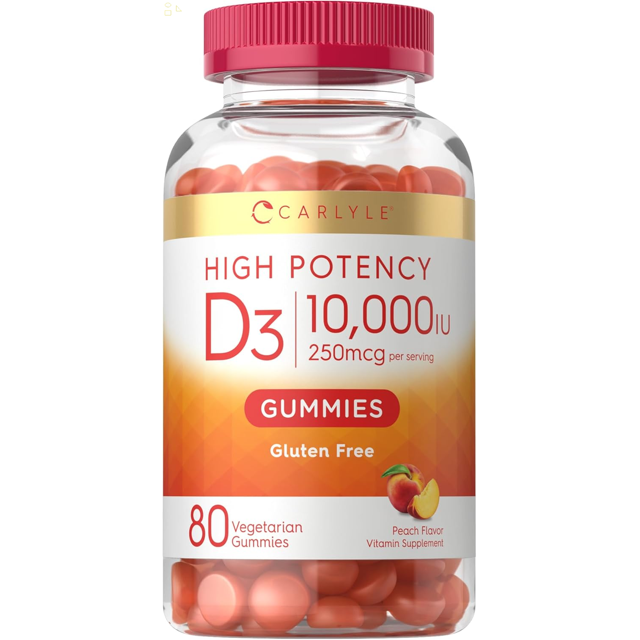 Vitamin D3 Gummies 10000 Iu 80 Count Peach Flavored Gummy High