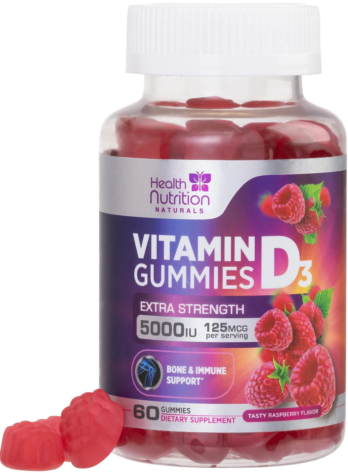 Vitamin D3 Gummies 5000 IU (125 mcg), Bone & Immune Support Vitamin D