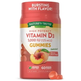 Vitamin D3 Gummies | 5000 IU | 60 Count | Vegetarian, Non-GMO & Gluten Free Supplement | Natural Peach Flavor | by Nature's Truth