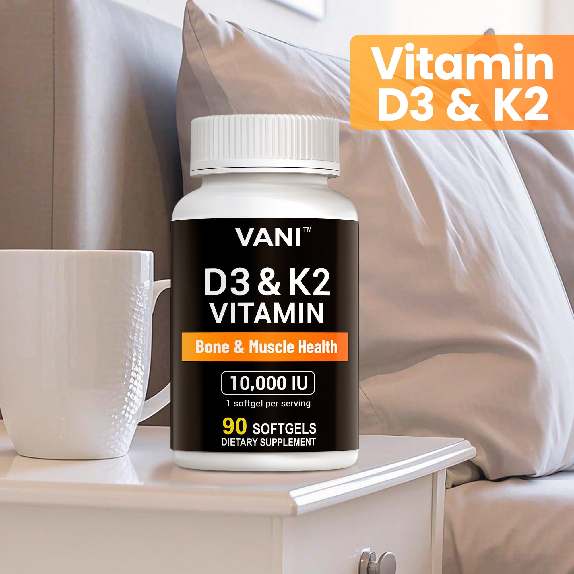Vitamin D3 K2 10,000 IU | 250 mcg MK-7 Complex | 90 Softgel Capsules ...