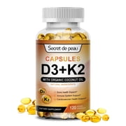 Vitamin D3 K2 5000 IU Supplement, Promotes Calcium Absorption, Daily Supplement for Immune System & Bones Health, Gluten-Free, 120 Capsules