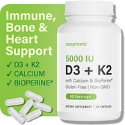 Noophoric Vitamin D3 K2 5000 IU Supplement - Calcium with Vitamin D, 60 Capsules