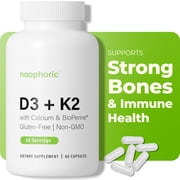 Noophoric Vitamin D3 K2 5000 IU Supplement with Calcium, BioPerine - Non-GMO, 60 Capsules