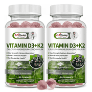 Vitamin D3 K2 Gummies - 10,000 IU of D3 + 200 mcg MK7 - Supports Bone,Heart & Calcium Absorption,& Immune Health - Non-GMO,Sugar-Free,120 Ct,2 Pack