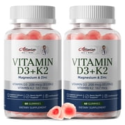 Vitamin D3 K2 Gummies - 8320 IU of D3 + 167 mcg MK7 - Supports Bone,Heart & Calcium Absorption,& Immune Health - 120 Ct,2 Pack