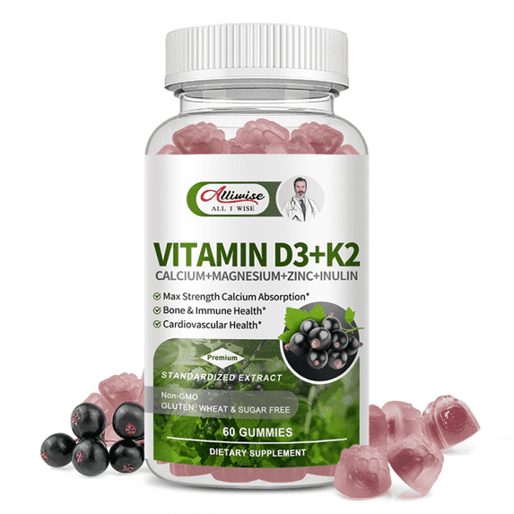 Vitamin D3 K2 Gummies - 10,000 IU of D3 + 200 mcg MK7 - Supports Healthy Bone, Calcium Absorption,& Immune Health - 60 Gummies