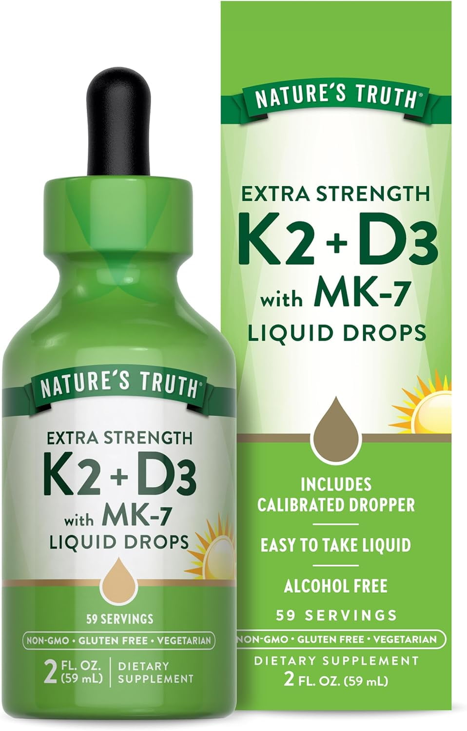 Vitamin D3 K2 Liquid Drops | 2 Fl Oz | With MK-7 | Essential Vitamin Support | by Nature's Truth