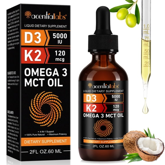 Vitamin D3 K2 Liquid Drops, 5000 IU D3 & 120Mcg K2 per Serving with MCT Oil, Supports Bone & Joint Health, 2 FL OZ
