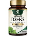 thumbnail image 1 of D3 K2 Vitamin 5000 IU - High Potency Vitamin D3 Supplement - Advanced 2-in-1 Complex with Vitamin D & Vitamin K2 (MK7) - Easy to Swallow Softgel, Bone & Immune Support - Bottled in USA - 240 Softgels, 1 of 9