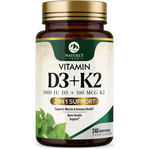 D3 K2 Vitamin 5000 IU - High Potency Vitamin D3 Supplement - Advanced 2-in-1 Complex with Vitamin D & Vitamin K2 (MK7) - Easy to Swallow Softgel, Bone & Immune Support - Bottled in USA - 240 Softgels