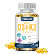 Vitamin D3 + K2 Supplement - 5000 IU Vitamin D3 & 100 mcg Vitamin K2 MK-7, Dietary Supplement for Bone, Teeth, Muscle and Immune Health Support, 120 Softgels, Easy to Swallow