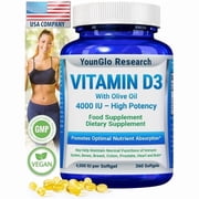 Vitamin D3 Supplement for Adult Men & Women, 4000 IU, 360 Softgels   by YounGlo Research