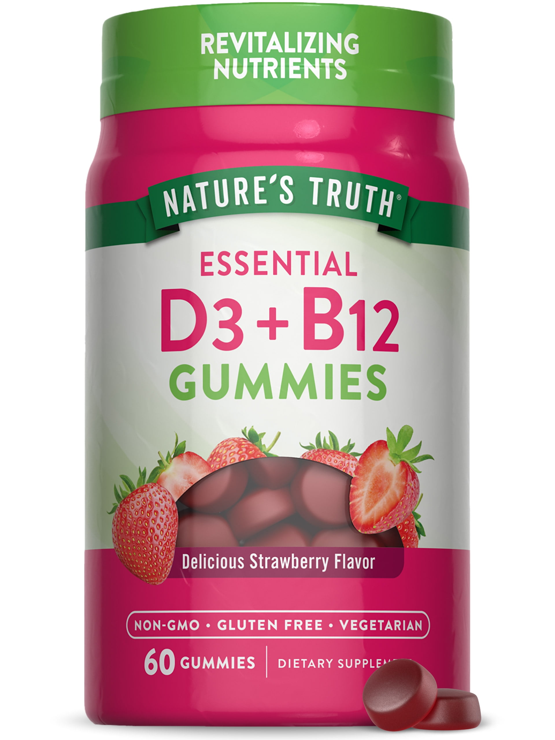 Vitamin D3 and B12 Gummies | 60 Count | Strawberry Flavor | by Nature's Truth