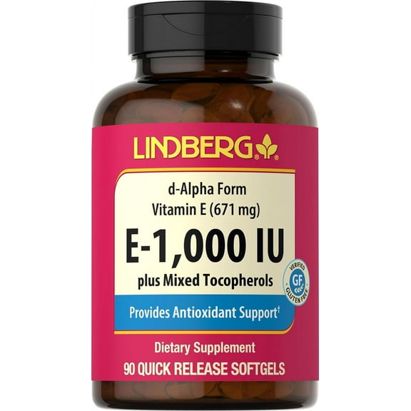 Vitamin E 1000 IU | 90 Softgels | With Mixed Tocopherols | Non-GMO, Gluten Free | By Lindberg
