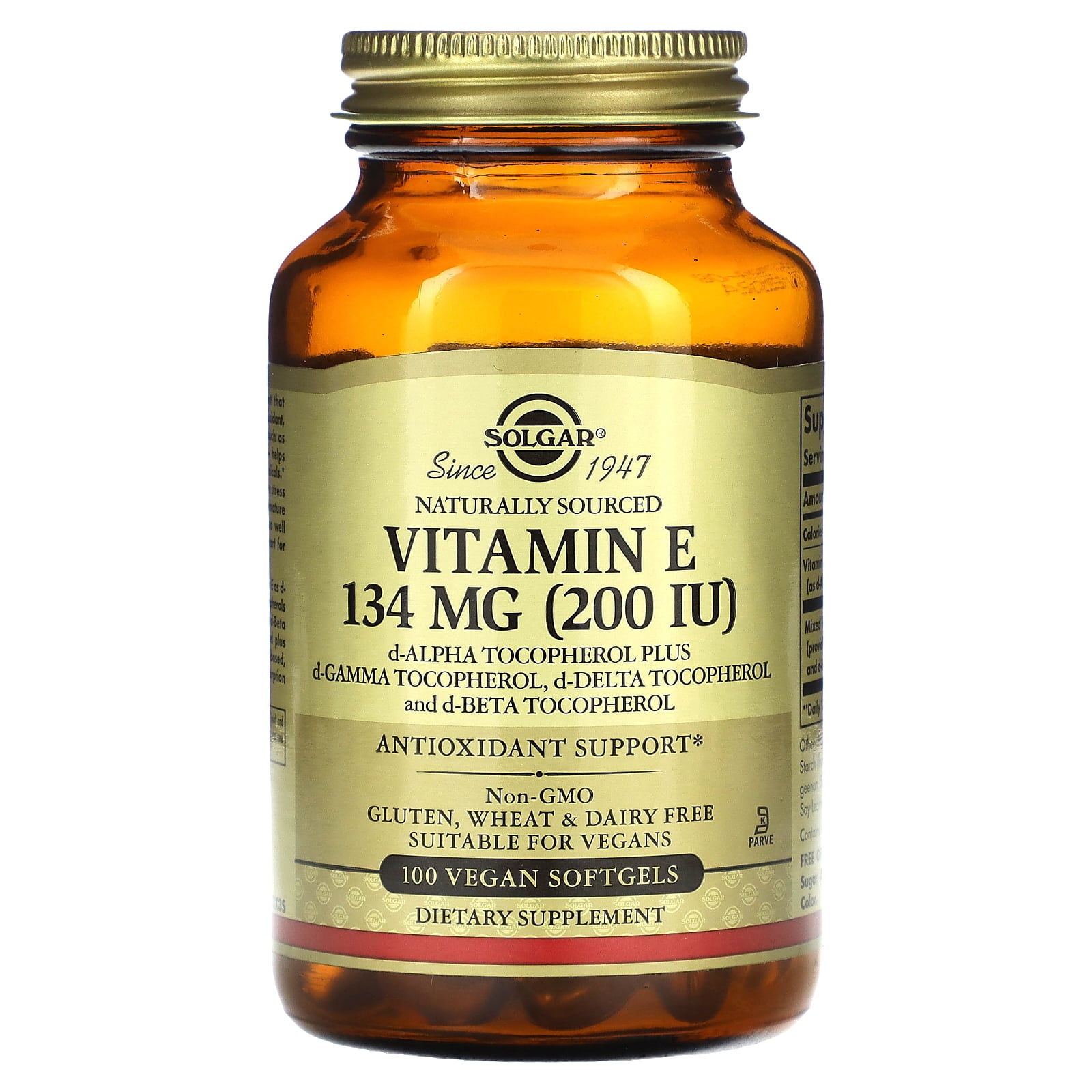 Solgar Vitamin E d Alpha Tocopherol 200 IU 100 Vegetarian Softgels